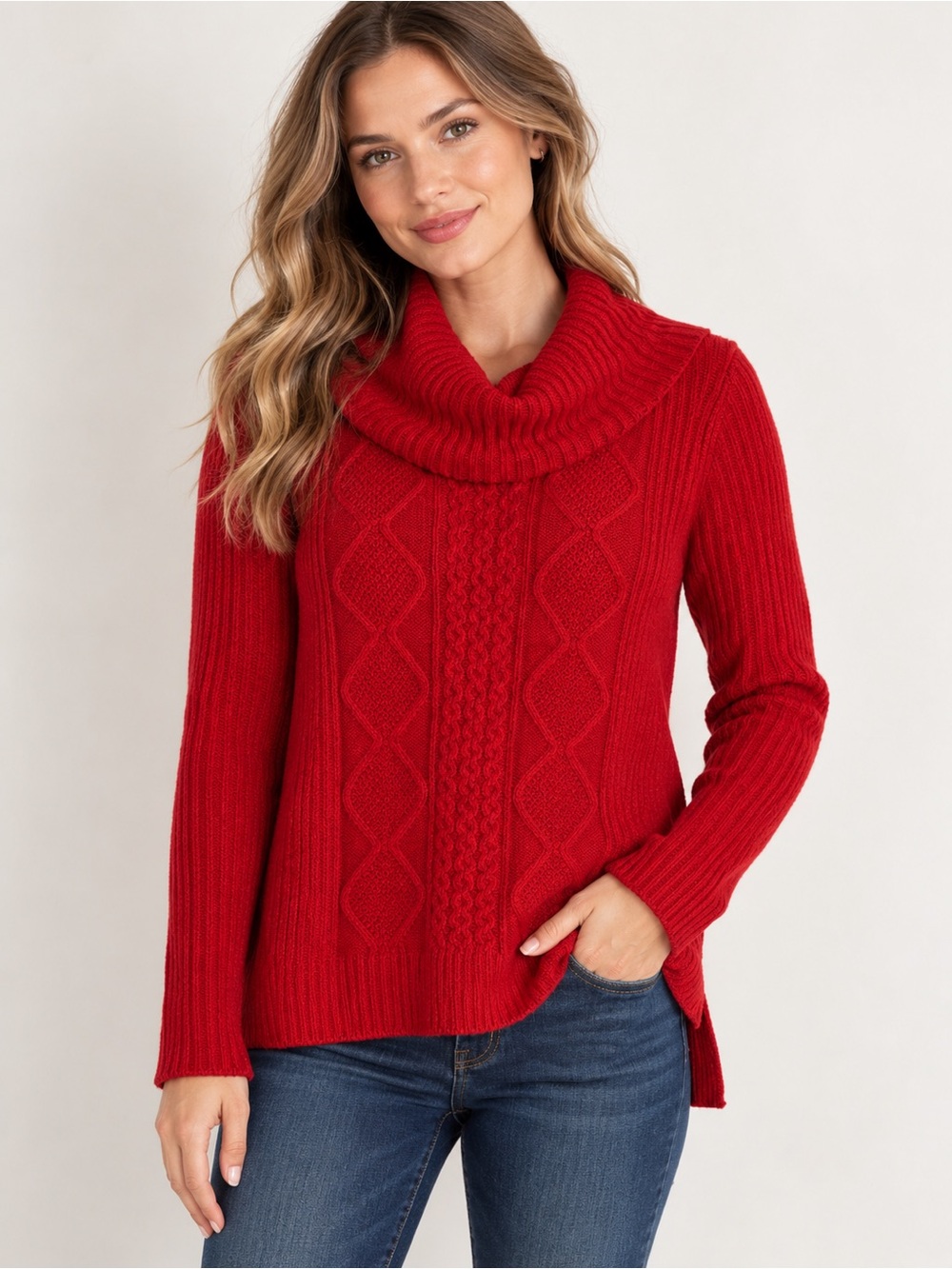 89th & Madison Women’s M Red Cable Knit Cowl Neck Sweater NWT Cozy Winter